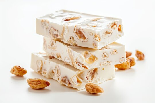 Traditional nougat stack on white surface