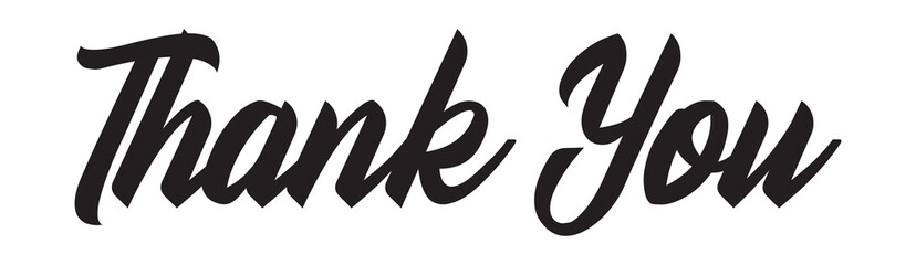 Obraz premium Thank you vector lettering. Thank you modern phrase handwritten vector calligraphy with swooshes. Black paint lettering isolated on white background. Postcard, greeting card, t shirt print. in eps 10.