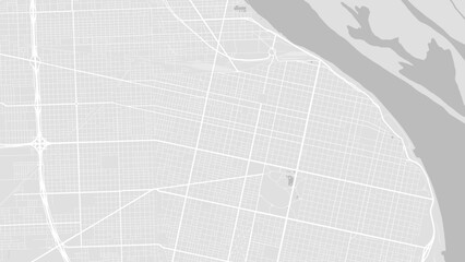 Background Rosario map, Argentina, white and light grey city poster. Vector map with roads and water. Widescreen proportion, flat design roadmap. - obrazy, fototapety, plakaty