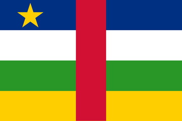 Close-up of national flag of African country of Central African Republic with yellow star and stripes. Illustration made February 14th, 2024, Zurich, Switzerland.