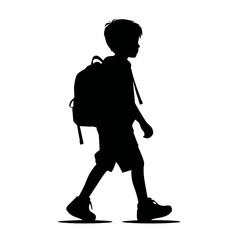 silhouette of school kids walking wearing backpack, back to school concept