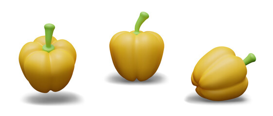 Whole yellow bell pepper with green stem. Bright vegetable for vegetarian dishes
