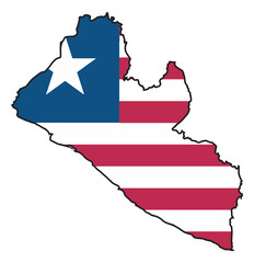 Liberia  Black Outline Silhouette Map With National Flag