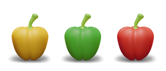 Set of bell peppers of different colors. Green, yellow, red fresh vegetables