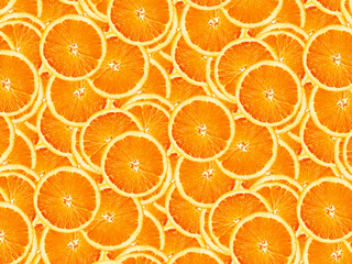 Great fresh and juicy oranges slices. Full frame in orange tones. Food background.	