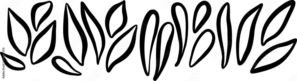 Poster abstract ink leaf shape doodles, nature elements set