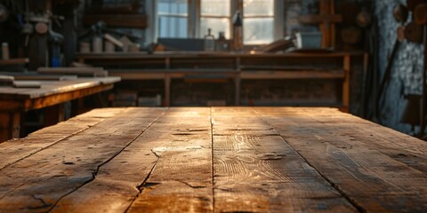 Aged timber table and studio setting. Nostalgic antique image with backdrop and imitation. Natural sunlight and contrasting shadows.