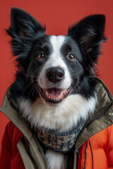 Collie dog smiling and looking at the camera Healing smile, happy, funny, wearing fashionable clothes Wonder and Joy concept