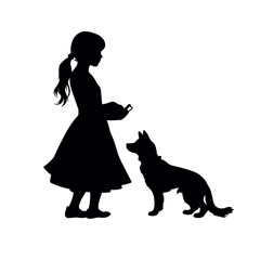 Silhouette of a girl with a small dog.