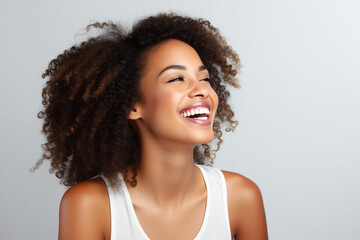 Studio portrait, 21-year-old black girl smiling, ai generated