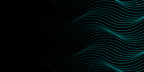 Vector wavy lines form a smooth curve, smooth dynamic blue gradient light isolated on black background for the concept of technology, digital technology, communication, science, music.