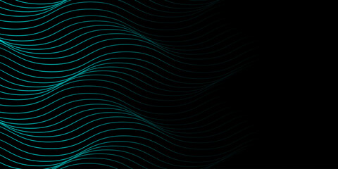 Vector wavy lines form a smooth curve, smooth dynamic blue gradient light isolated on black background for the concept of technology, digital technology, communication, science, music.