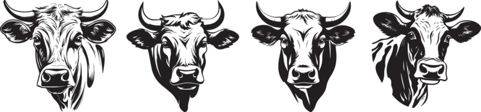 cow heads black and white vector