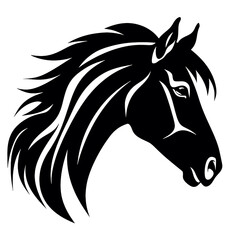 Horse head silhouette icon in black color. Vector template.