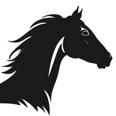 Horse head silhouette icon in black color. Vector template.