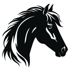 Horse head silhouette icon in black color. Vector template.