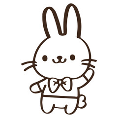 cute Cartoon rabbit stand and wave hello. Easter day. outline vector  