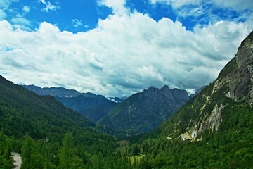 Fototapeta na wymiar Slovenia - view of the Julian Alps from the footpath to the peak of Vršič
