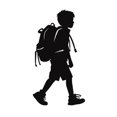 silhouette of school kid  walking wearing backpack, back to school concept

