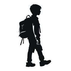 silhouette of school kid  walking wearing backpack, back to school concept
