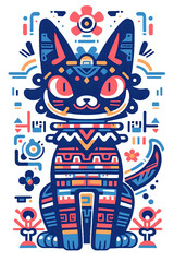 Colorful Folk Art Cat Illustration.
Isolated vibrant folk art cat with intricate patterns, suitable for cultural themes and playful designs.