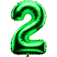 Number 2 Green Holographic Foil Balloon Clipart Metalic Alphabet Font and Shiny for Party Event Decor and ST. Patrick's Day Design Celebrate with Decorative Letters Isolated on a White Background