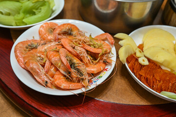Chinese New Year dishes on Chinese New Year's Eve in Chinese New Year celebrations . shrimp

