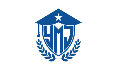 YMJ three letter iconic academic logo design vector template. monogram, abstract, school, college, university, graduation cap symbol logo, shield, model, institute, educational, coaching canter, tech