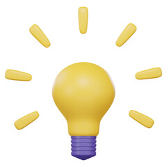 3d cartoon style minimal yellow light bulb icon. Idea, solution, business, strategy concept.