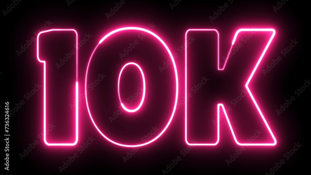 Aufkleber 10k text font with light. luminous and shimmering haze inside the letters of the text 10k. 10k neon 