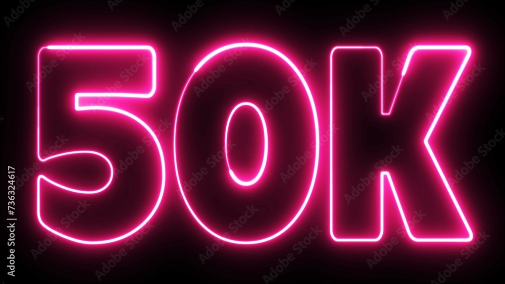 Aufkleber 50k text font with light. luminous and shimmering haze inside the letters of the text 50k. 50k neon 