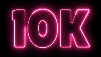 10k text font with light. Luminous and shimmering haze inside the letters of the text 10k. 10k neon sign. Ten thousand neon sign. 10 000 Number. 
