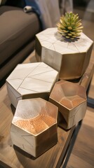 A set of nesting tables with geometric silhouettes and metallic accents, adding a touch of modern flair to any space.