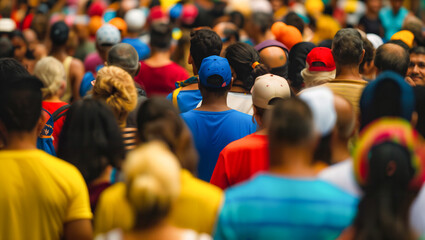 Large assembly of people gathered in a central square, listening to a charismatic speaker addressing the crowd