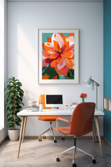 A fusion of simplicity and vivaciousness in an office setting, featuring a stark white frame against a backdrop of lively, harmonious colors, presenting an engaging mockup.