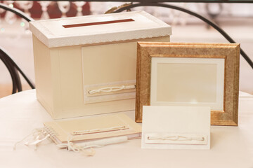 Decoration of invitations and boxes for wedding gifts