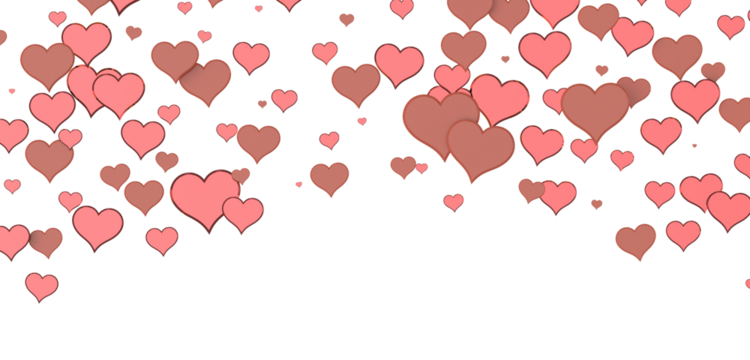 Love valentine background with red petals of hearts on transparent background