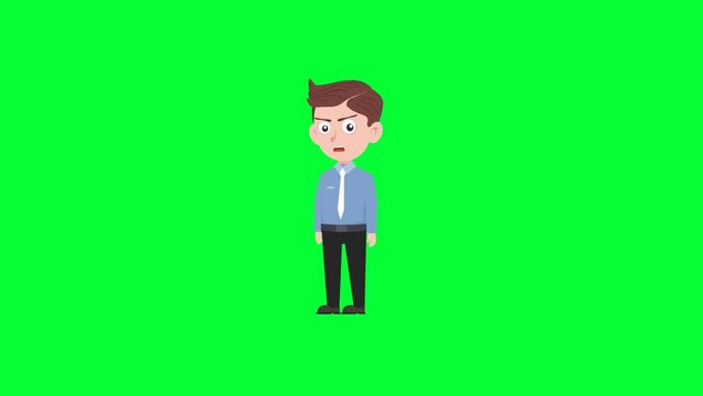 Cartoon character talk and helpless reaction background and 2d animation 4k, cartoon man, businessman, animated boy talking and helpless
