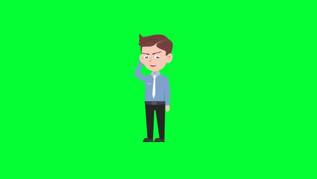 Cartoon character scratch head reaction background and 2d animation 4k, cartoon man, businessman scratching head, animated boy