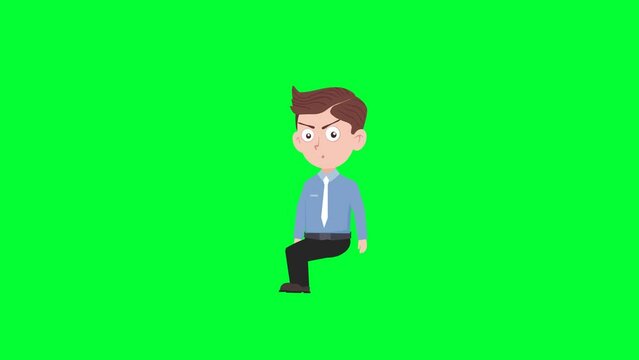 Cartoon character amazing reaction background and 2d animation 4k, cartoon man, businessman, animated boy sitting and amazing reaction, sit