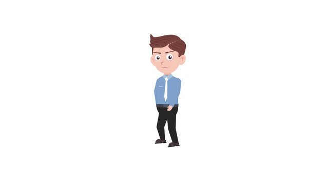 Cartoon character walking reaction background and 2d animation 4k, cartoon man, businessman, animated boy walks