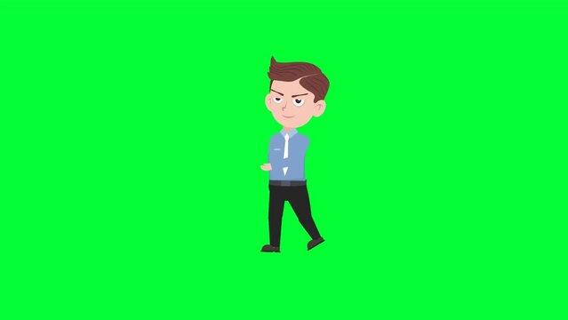 Cartoon character walking and dancing reaction background and 2d animation 4k, cartoon man, businessman, animated boy dance and walks