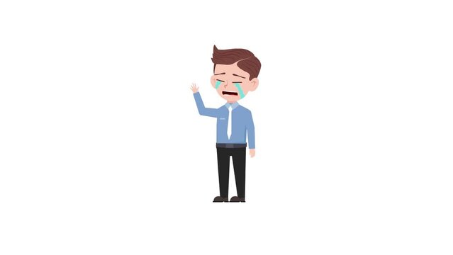 Cartoon character wail crying waving hands reaction background and 2d animation 4k, cartoon man, businessman crying wave hands, animated boy, goodbye