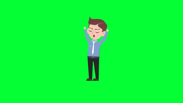 Cartoon character stretch reaction background and 2d animation 4k, cartoon man, businessman stretching, animated boy