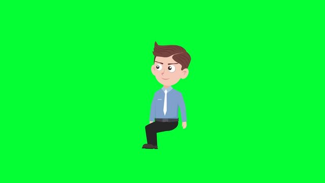 Cartoon character sit and look up reaction background and 2d animation 4k, cartoon man, businessman, animated boy sit look up