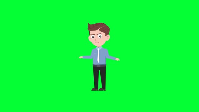 Cartoon character shrug reaction background and 2d animation 4k, cartoon man, businessman shrug, animated boy