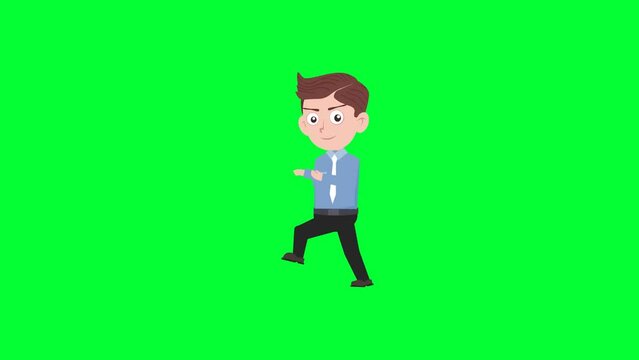 Cartoon character quietly walking reaction background and 2d animation 4k, cartoon man, businessman quietly walk, animated boy walks