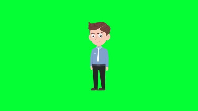Cartoon character Courtesy reaction background and 2d animation 4k, cartoon man, businessman Courtesy gesture, animated boy