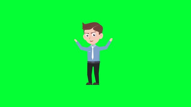 Cartoon character talk and welcome reaction background and 2d animation 4k, cartoon man, businessman talking and welcome, animated boy