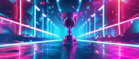 eSports championship trophy glowing in victory on gaming table
